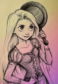 a drawing of rappui holding a microphone in her right hand and looking at the camera