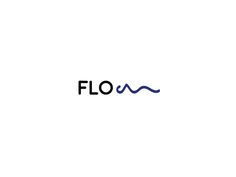 the word flow is written in black and blue on a white background with an image of waves