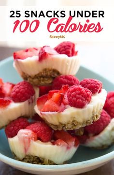 the cover of 25 snacks under 100 calories, with raspberries on top