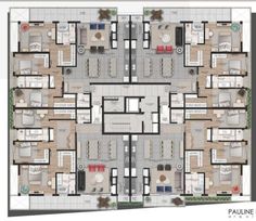 the floor plan for an apartment building with multiple rooms and living areas in each room