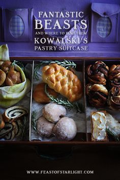 a box filled with lots of different types of pastries