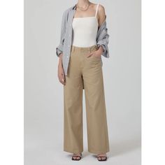 Designer: Citizens Of Humanity Size: 27 Description: High Waisted. Wide Leg. Non-Stretch Twill. Zip & Hook And Eye Closure. Condition: New With Tags Measurements: 15” Across At The Waist, 20” Across At The Hip, 12” Rise, 31” Inseam Composition: Cotton Super Flare Jeans, Spring Summer 23, Winter 23, Citizens Of Humanity Jeans, Utility Pants, Jumpsuit Trousers, Denim Flares, Citizens Of Humanity, Color Khaki