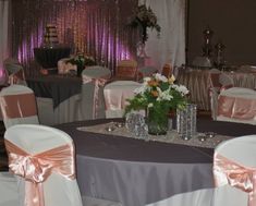 silver & peach bling wedding reception at a convention center