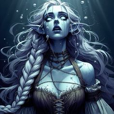 a woman with long hair and braids under water