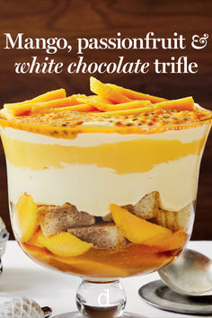 mango, passionfruit and white chocolate trifle