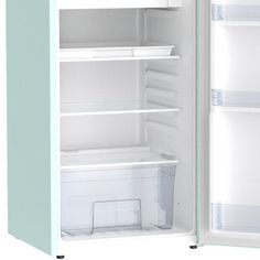 an open refrigerator with the door wide open and no icebox in it's place