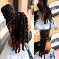 Dredz Hairstyles, Long Dread Styles Black Women, Black Loc Styles, New Locs Styles, Black Women Dreads Styles, Rope Twist Loc Styles For Women, Formal Loc Hairstyles For Women, Dreads Updo Styles Black Women, Cornrow Loc Styles For Women