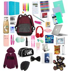 the contents of a back to school backpack laid out