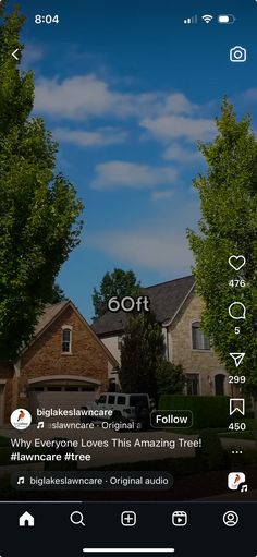 an image of a house and trees with the sky in the background, taken on a cell phone