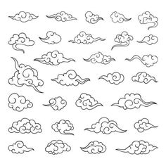 clouds in different shapes and sizes on a white background