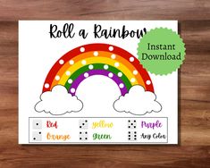 a rainbow printable with the words, roll a rainbow instant download on it