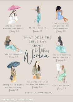 a poster with the words what does the bible say about the women in them?