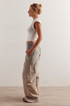 We The Free Breezy Denim Pull-On Jeans | Free People Spring Wide Leg Cargo Pants For Elevated Casual, Wide Leg Cargo Pants For Elevated Casual Spring Wear, High Rise Cotton Wide Leg Pants For Elevated Casual, Wide Leg Cotton Cargo Jeans For Workwear, Straight Leg Cargo Pants For Elevated Casual Spring Wear, Spring Workwear Cargo Jeans, Utility Wide Leg Bottoms With Relaxed Fit, Relaxed Fit Wide Leg Bottoms With Cargo Pockets, Utility Wide Leg Pants With Relaxed Fit