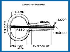 the anatomy of jaw harps and their corresponding parts labeled in this diagram are shown