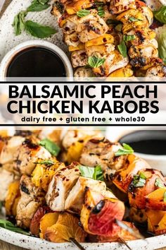 chicken kabobs with balsamic and basil on top