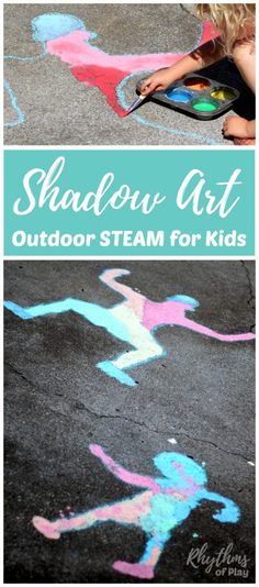 children drawing on the asphalt with chalk and crayons to make them look like they are