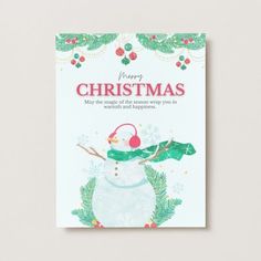 a christmas card with a snowman on it