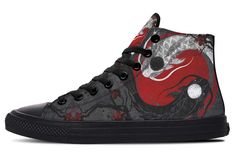 Custom Shoes Koi Fish, Koi Fish Yin Yang, Fish Yin Yang, Top Shoes For Men, High Tops Women, Diy Laundry, Bags Leather Handbags, Timeless Classic Style, Classic Heels