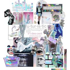 a collage of images with different colors and designs on it's side, including an image of a woman