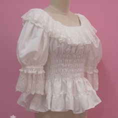 White Fitted Blouse With Square Neck, Cute Fitted Square Neck Top, Cute Fitted Tops With Square Neck, Cute Fitted Top With Square Neck, Cute Fitted Ruffle Tops, Cute Fitted Cream Tops, White Square Neck Blouse, Fitted Cream Cute Tops, White Square Neck Top For Party