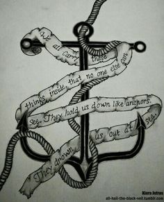 a drawing of an anchor with some words written on it and two ropes in the middle