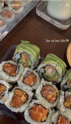 several sushi rolls are arranged on a table