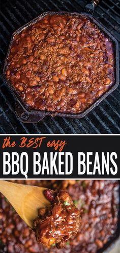 bbq baked beans on the grill with text overlay