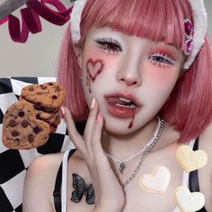 Aesthetic, korean Swag Makeup, Halloween Makeup Inspiration, Cute Makeup Looks, Asian Eye Makeup, Creative Eye Makeup, Creative Makeup Looks, Clown Makeup, Fantasy Makeup