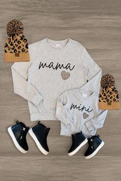 Mom & Me - "Mama & Mini" Gray Long Sleeve Top | Sparkle In Pink Mommy Daughter Outfits, Sparkle In Pink, Top Reads, Children Top, Baby Top, Design Mom, Mommy And Me Outfits, Weather Wear, Gray Design