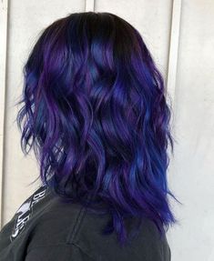 Deep Violet Black And Blue Hair Color Ideas Dark Blue Violet Hair, Dark Blue And Purple Hair Ombre, Blue And Purple Hair Medium Length, Blue Purple And Black Hair, Blue Galaxy Hair, Dark Blue And Dark Purple Hair, Midnight Blue And Purple Hair, Blue And Purple Balayage