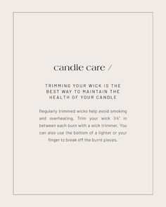 a white card with the words candle care on it