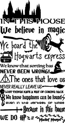 an old poster with some type of writing on it's back cover, and the words in this house we believe in magic