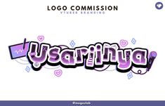 the word usainju written in pink and purple with hearts around it on a white background