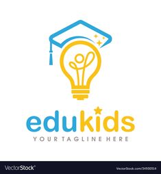 an education logo with a light bulb in the shape of a graduation cap and stars