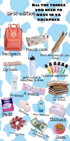 School Backpack Organization, Schul Survival Kits, Middle School Essentials, School Emergency Kit, Freetime Activities, School Backpack Essentials, Middle School Survival, School Routine For Teens, Middle School Hacks