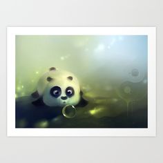 a panda bear floating in the water with bubbles