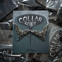 This incredibly cute set of two enamel pins is designed to fit on collar points. Soft enamel, made with silver colored metal and black fill. The artist's signature (Ectogasm) is stamped on the back. This unique accessory adds a hint of spooky style to any outfit. Features a pair of bats shaped to fit collar points. Each pin measures approx. 1.3" x .8". Bat Collar, Estilo Hippy, Battle Jacket, Collar Pins, Soft Enamel, Dark Fashion, Goth Fashion