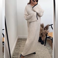 Cream Maxi Knit Dress. Brand New With Tags Chic Long Ribbed Sweater Dress, Long Knitted Sweater Dress For Spring, Cozy Midi-length Sweater Dress For Spring, Long Ribbed Knit Sweater Dress, Chic Knitted Midi Sweater Dress, Chic Knitted Midi Length Sweater Dress, Casual Ribbed Maxi Sweater Dress, Ribbed Long Maxi Dress For Fall, Knit Dress For Loungewear