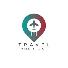 the logo for travel your text is shown in red, green and blue with an airplane on