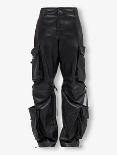 Introducing the berlin pant, cut from durable leather with spliced pockets. These high-waisted cargo pants feature a patchwork belt, delivering a streetwear vibe in a comfortable, floor-length silhouette for women. Discover a loose, hourglass-worthy style. Leather Pants Cargo, High Waisted Cargo Pants, Apparel Design Inspiration, Edgy Looks, Boiler Suit, Pants Cargo, Cool Outfits For Men, Human Poses, Loose Pants