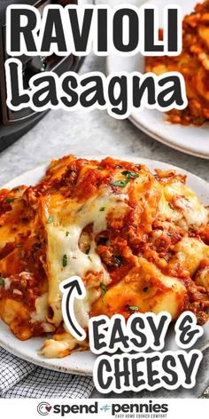 ravioli lasagna recipe with easy and cheesy sauce on the side