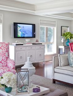 a living room filled with furniture and a flat screen tv