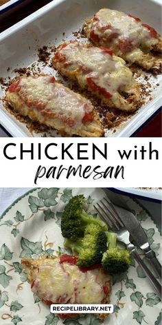 This Oven Baked Chicken Parmesan Recipe is a quick and easy dinner that bakes in just 20 minutes. It's coated in crispy homemade breadcrumbs with Parmesan cheese and spices, then topped with fresh tomatoes and melted cheese for a delicious finish. Chicken With Parmesan, Oven Baked Chicken Parmesan Recipe, Baked Chicken Parmesan Recipe, Homemade Breadcrumbs, Simple Supper, Chicken Parmesan Recipe Baked, Oven Baked Chicken Parmesan, Chicken Parmesan Recipe, Parmesan Recipe