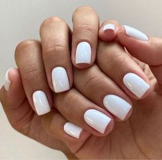 Gel Nails Real Nails, Best Press On Nails Short, White Nails Bride, White Polish Nails, White Dipped Nails, Cute Short White Nails, Small White Nails, Nail Ideas For Natural Nails, White Shirt Nails