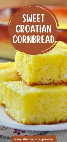 sweet croatan cornbread on a plate with the words, sweet croatan cornbread