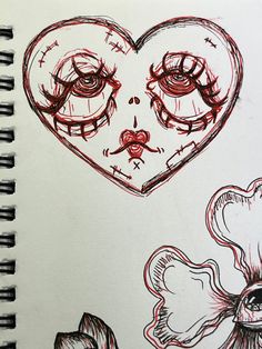 a drawing of a heart with two eyes and an eyeball in the shape of a skull