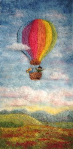 a painting of a hot air balloon in the sky