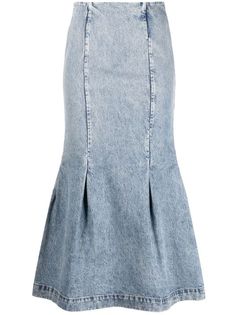 KHAITE high-waisted slim-cut Skirt - Farfetch Jean Midi Skirt, Jean Skirt Outfits, Denim Street Style, Lace Midi Skirt, Skirt Trends, Denim Maxi Skirt, Jennifer Fisher, Mermaid Skirt