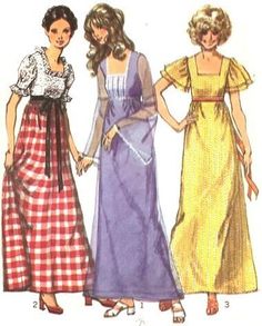 three women in dresses from 1970's vintage simplily size 10