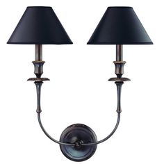 two black lamps on a white wall